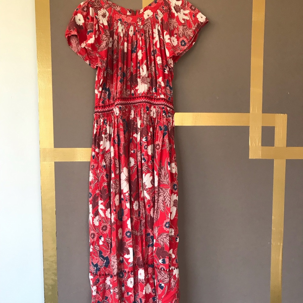 Ulla Johnson Red Floral Midi Dress
